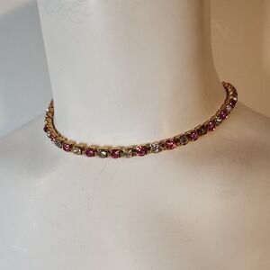 Trifari Crown| Fire Pink & Clear Crystal | Goltone | Chocker / Necklace 🔥
